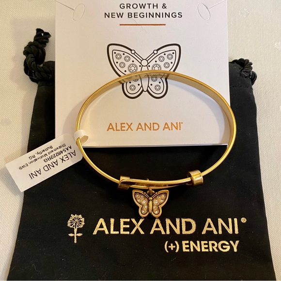 NWT Alex and Ani Crystal Butterfly Charm Bangle in Rafaelian Gold. - Picture 13 of 14